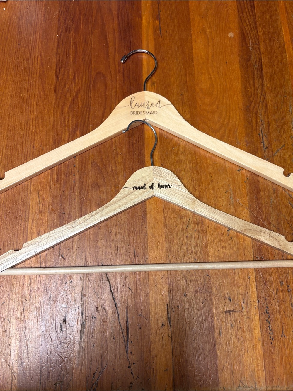Natural Wood Personalized Bridesmaid & Maid of Honor Hangers - Natural